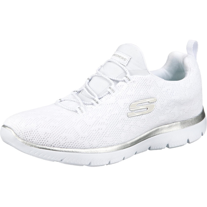 Кросівки Skechers Summits Leopard Spot для жінок, 39.5 EU, білий сітчастий верх з сріблястою окантовкою