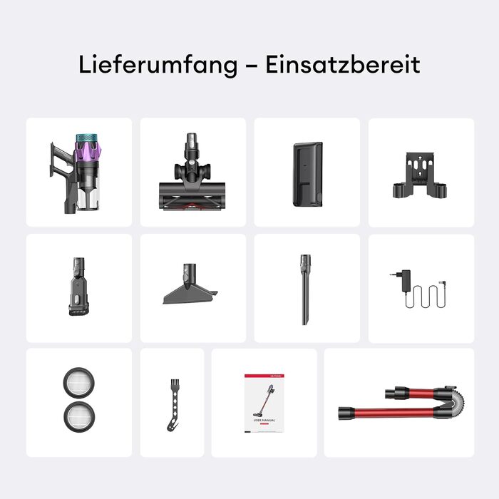 Бездротовий акумуляторний пилосос Ultenic 55000Pa/600W, 80хв, 1.6л, з Multi-Циклон фільтрацією, сенсорним екраном, антизаплутана щітка, док-станція, для шерсті тварин/килимів/твердих підлог, червоний