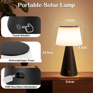 Настільна лампа акумуляторна LED 2 шт. чорна - бездротова, сенсорна, з USB зарядкою для спальні, вітальні, вулиці (3600mAh)