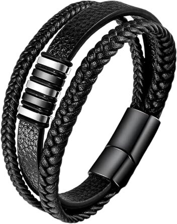 Чоловічий браслет з натуральної шкіри, плетіння ручної роботи. Чоловічі браслети зі сталевою застібкою, браслет з шкіри корів'ячої, широкий браслет з магнітною застібкою.