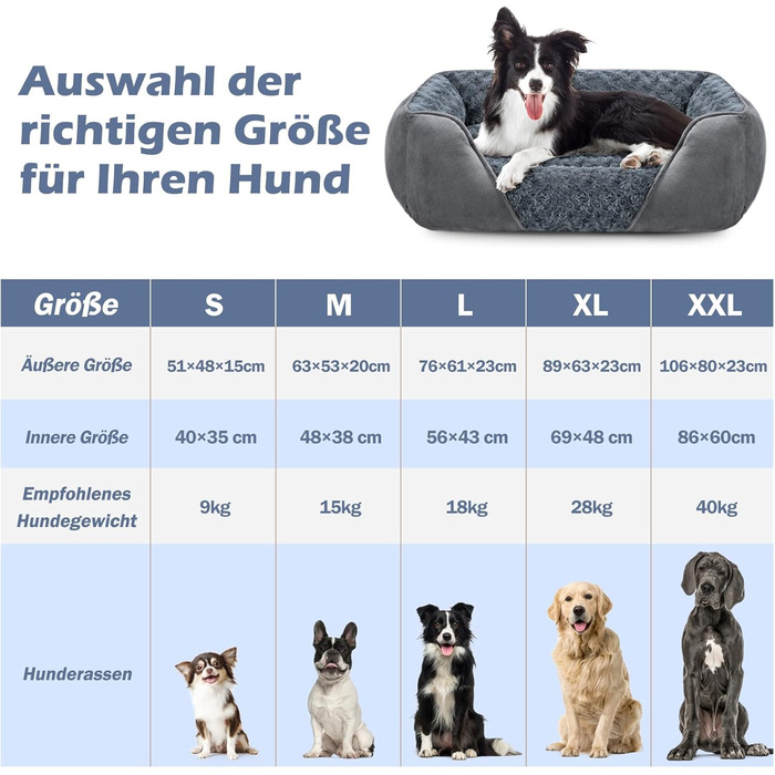 JOEJOY Dog Bed, Medium-Sized Dogs, Dog Basket Fluffy Washable, Non-Slip Anti-Anxiety Dog Beds, Dog Baskets for Medium and Large Dogs and Cats, 76x61x23cm