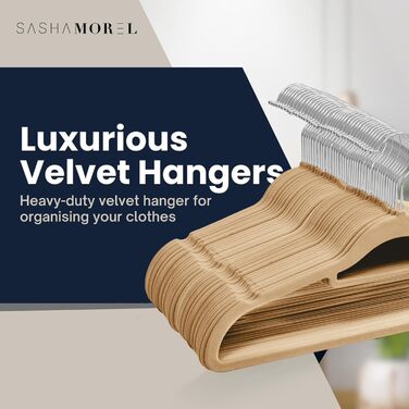 Набір велюрових вішалок для одягу, 50 шт. з органайзером для краваток, обертаються, бежевий колір