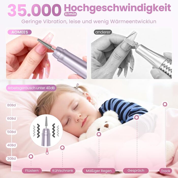 Бездротовий фрезер для нігтів 35.000 об/хв - професійний нейл-дриль для гелю та акрилу, електрична нігтьова пилка з регулюванням швидкості (фіолетовий)