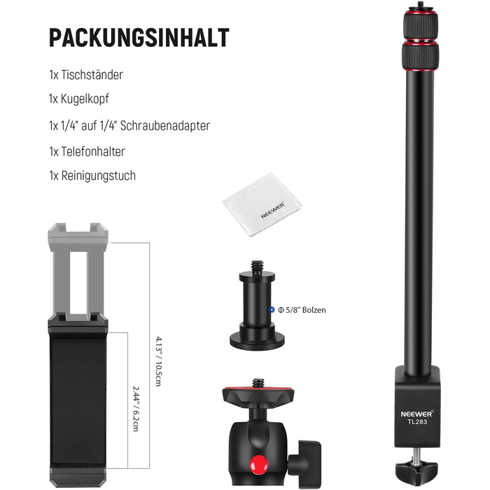 Тримач для камери NEEWER TL283 з регульованою ручкою, штатив для мікрофона та світла, червоний