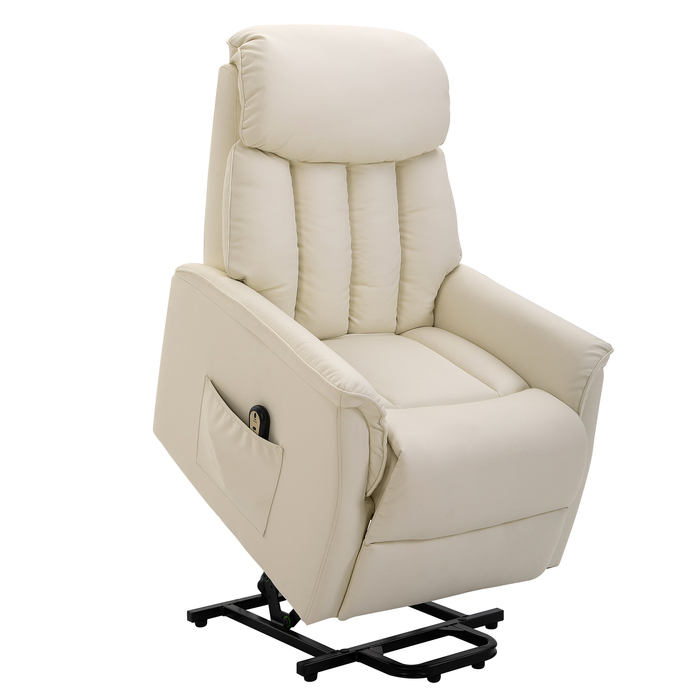 HOMCOM Power Lift Recliner Chair, TV Chair, Armchair with Lifting Assistance, Electric Reclining Function, Faux Leather, Beige, 80 x 94 x 104 cm | Aosom