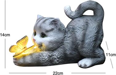 Cat Figurine Garden Decor Cat Garden Decoration Butterflies Solar Lights for Outdoors Balcony Garden Decoration Courtyard Layout Cute Cat Top Butterfly Ornaments Resin Solar Lights (gray)