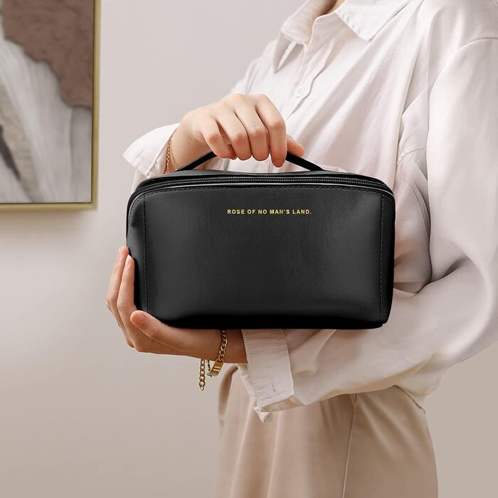 Чорна косметичка для подорожей з PU шкіри, велика місткість, водонепроникна | Органайзер для туалетних аксесуарів