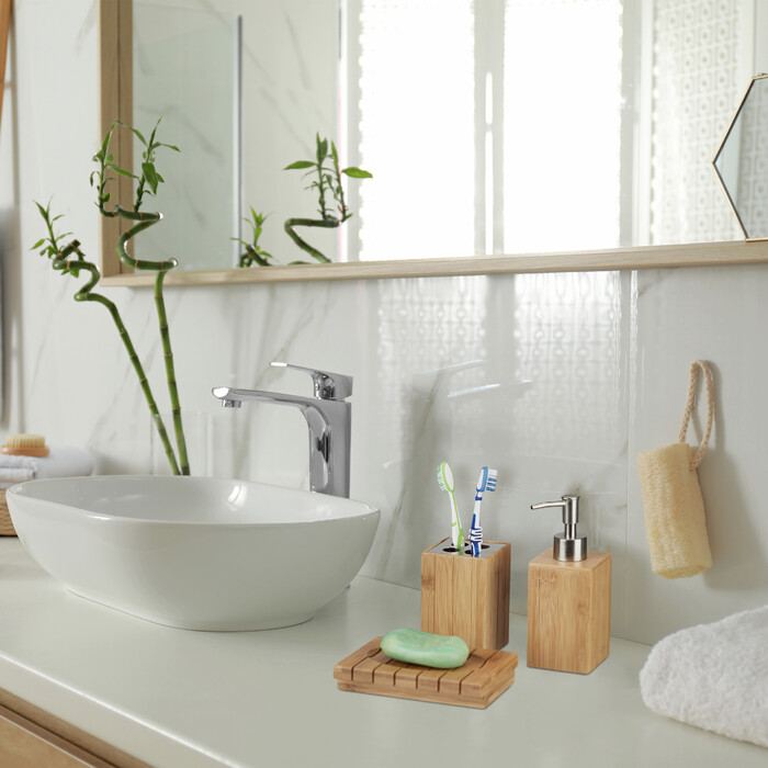 Relaxdays Bamboo Bathroom Accessories Set of 3