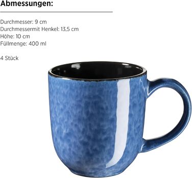 MÄSER Filippa: 16-Piece Ceramic Dinner Set for 4 - Modern Blue & Black Reactive Glaze Stoneware