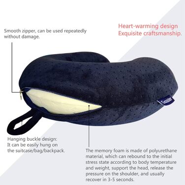 Подушка для шиї з Memory Foam, зручна у подорожах, U-подібна, підтримує шию та голову, знівелює втому, портативна, для літаків, поїздів, автомобілів, блакитна
