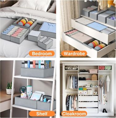 Drawer Organizer - Foldable Underwear Organizer Storage Box Fabric 16 Pieces Closet Organizer for Clothes, Socks (15 Pieces, Gray)