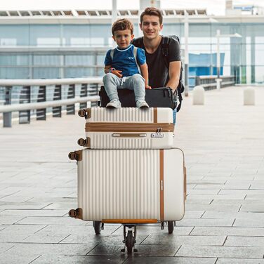 Набір валіз Joyway 5шт з ABS пластику, розширюваний, з TSA-замком. Включає: валізу-тролі, 1 велику сумку та 1 косметичку. Білий набір валіз