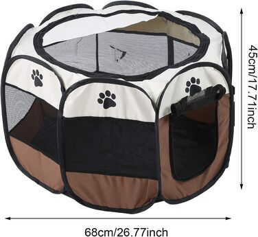 Клітка-забіг для цуценят Ejoyous, складана клітка для собак, переносна клітка-забіг для тварин, сітчаста накидка, для кроликів, котів, всередині та зовні, 68 x 53 см (колір кава)