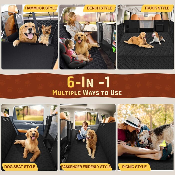 Захист для автосидіння для собак Gimars 6-в-1 з боковими панелями та віконцем, 100% водонепроникний, з килимком, підходить для всіх типів авто