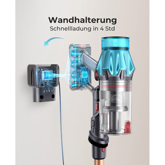 Бездротовий акумуляторний пилосос Fieety 8-в-1, 50kPa, 600W, 65 хв, 1.6л, без мішка, з антизаплутуванням волосся, насадка для диванів, станція зарядки, для шерсті тварин, килимів, твердих поверхонь, авто