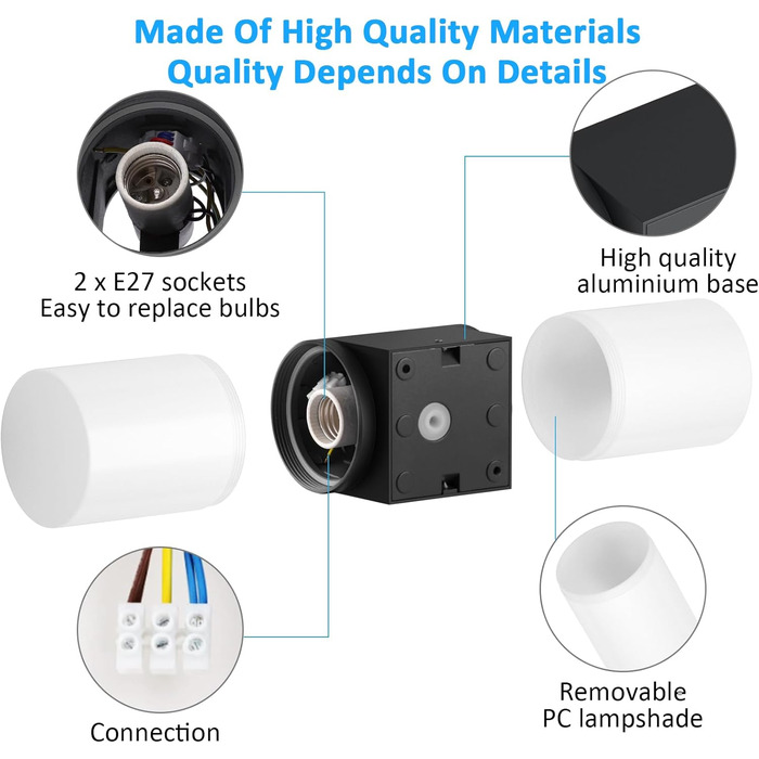 Klighten Wall Lights E27 Indoor/Outdoor 2-Light, Up and Down Outdoor Lamp Black, Outdoor Light Fixture, IP54 Outdoor Lamp, Aluminum Modern Outdoor Wall Light, Wall Lamp for Entrance, Terrace, without Bulb