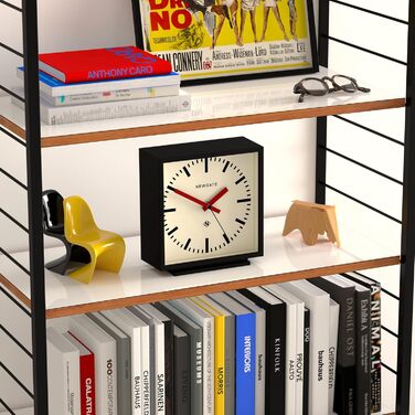 NEWGATE® Amp Silent Sweep Clock – 'No Tick' – a Modern Mantel Clock – Clocks for Living Rooms – Office Clock – Desk Clock – Mantel Clocks – Station Dial (Red)