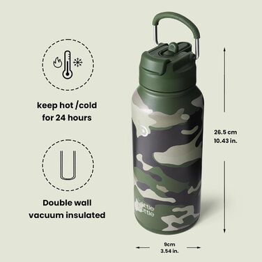 BOTTLE BOTTLE Stainless Steel Water Bottle 1L with Straw – Leak-Proof Insulated Bottle for Sports & Gym, with Pill Compartment, BPA-Free, Double-Walled (Jungle Camouflage)