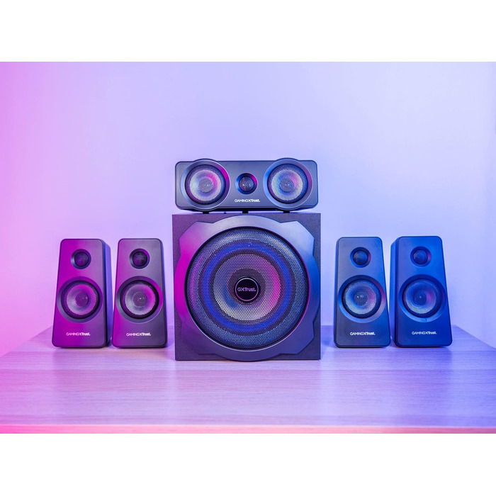 Акустична система Trust Gaming GXT 658 Tytan 5.1 Surround з сабвуфером, LED-підсвічуванням, 180 Вт, для ПК, ноутбука, консолі, TV, чорна
