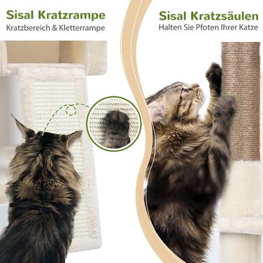 Драбина-кіготь Globlazer Kaktus (178 см) для котів: велика, з гамаком, будиночком та сходами з сизалю. Підходить для 2-4 великих котів. Колір: зелений (F70 Pro)