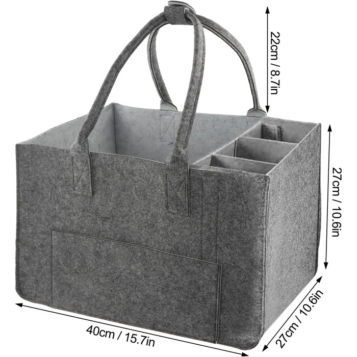 Felt bag shopping bag with compartments, large felt bag 30L foldable felt bags shopper, foldable and robust felt shopping baskets, felt bag with compartments felt bag bottle bag firewood bag