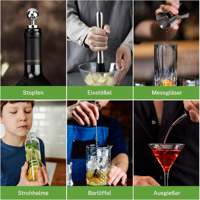 Cocktail Shaker Set, oGoDeal Boston Cocktail Shaker Black with Stand, 27pcs Bar Equipment Bartender Set Cocktail Mixer Accessories, Stainless Steel Cocktail Gift Set Mixology Bartender Kit Set 1