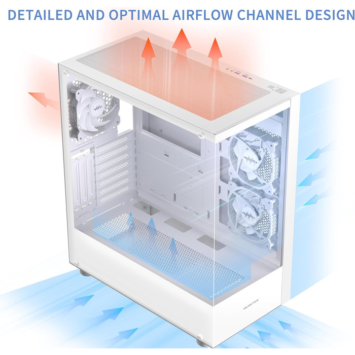 Корпус для ПК MUSETEX K2 ATX Mid-Tower з подвійним склом, білий, 3 вентилятори, USB Type-C