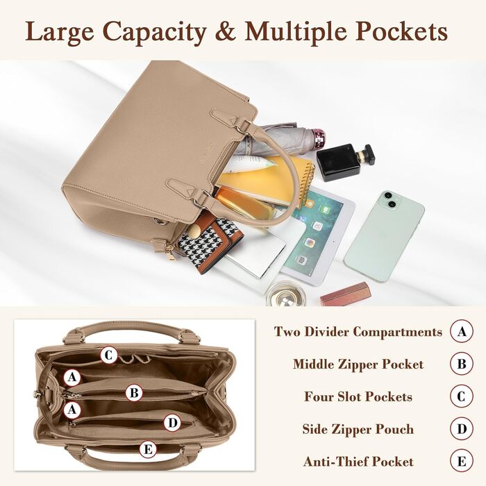 Жіноча сумка-тоут IGOLUMON середнього розміру зі шкіри, сумка через плече, хакі