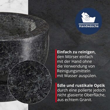 Гранітний ступка з толуштою Meisterkoch XXL для спецій, 3,5 кг, 15 см Ø, 450 мл, чорний колір