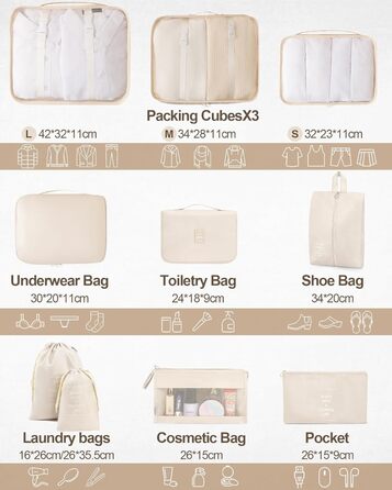 Органайзери для валіз, дорожні аксесуари, водонепроникні мішки для пакування, 10 шт., Бежевий