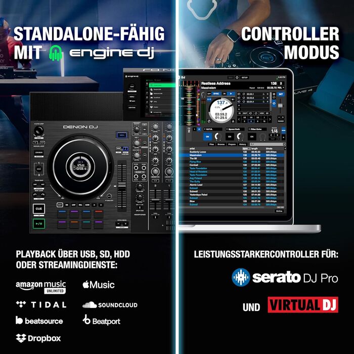 DJ контролер Denon DJ SC LIVE 4: 4 деки, Stem-розділення, Wi-Fi, вбудовані динаміки, сумісність з Serato DJ та Virtual DJ