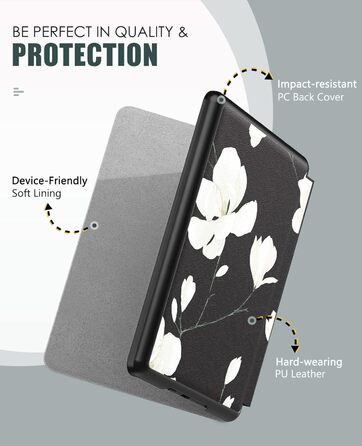 Чохол MoKo для Kindle Paperwhite 11 (2021) 6.8 дюйма, з функцією авто-сплячки, з міцного кожзаму, Signature Edition, Магнолія (чорний та білий)
