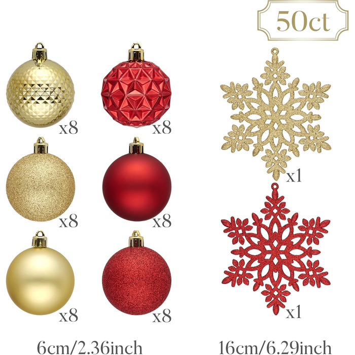 50 шт. новорічні кулі Valery Madelyn, 5 см, біло-золоті, з кріпленням, для прикраси ялинки, міцні, з сніжинками