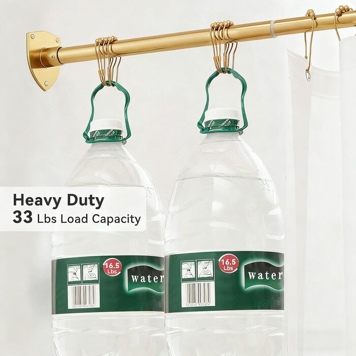 Штанга для душу L-подібної форми, регульована, з кріпленням для гардини та опорою для верхньої частини, для ванни/ванної кімнати, монтаж на свердління (Золото, 100-175см x 140-214см)