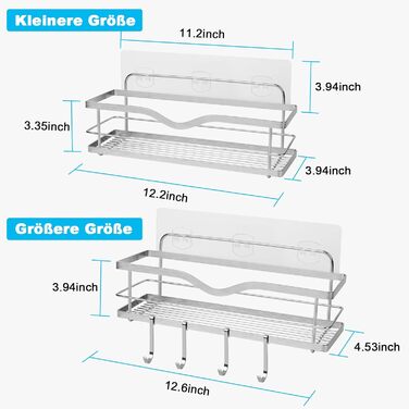 Підставка для душу з нержавіючої сталі без свердління (2 шт.): полиця для шампуню, мила, гелю для душу, органайзер для ванної кімнати, кухні, срібна