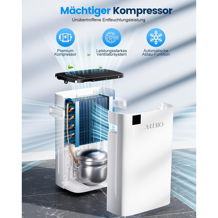 Електричний осушувач повітря 20 л/день з LED-дисплеєм, таймером та функцією відтавання, для квартир, ванних кімнат та підвалів