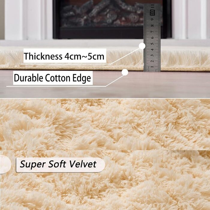Пухнастий килим Hochflor, для вітальні, м'який, з антиковзаючою основою, можна прати, 120x160 см, бежевий