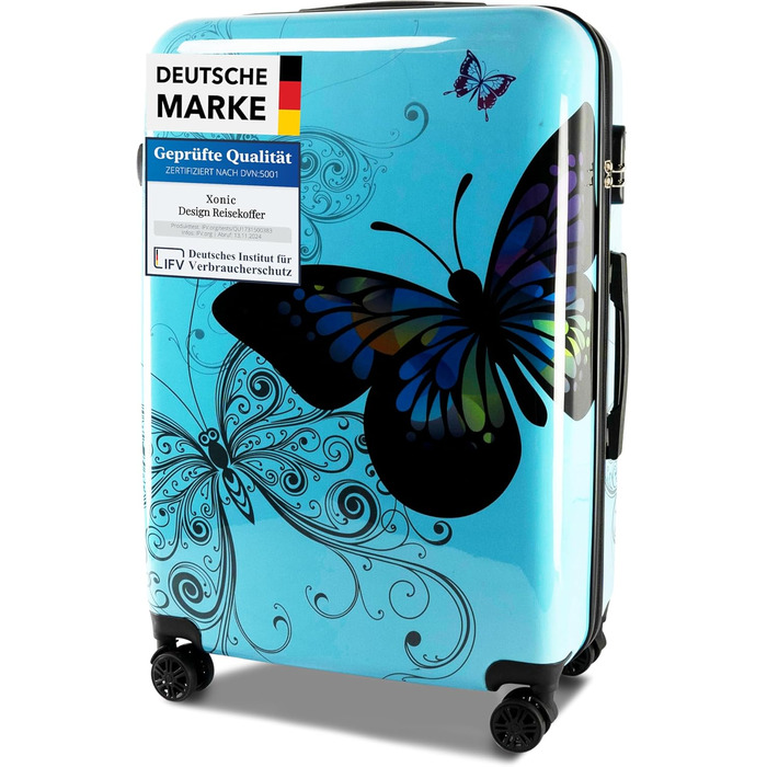 Чемодан Xonic Design: жорсткий корпус, 360° колеса, кодовий замок, полікарбонат. Розміри M, L, XL або набір (Butterfly, XL). XL Butterfly