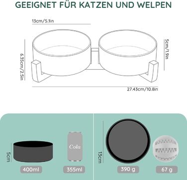 Миска для собак та котів SpunkyJunky з кераміки, 400 мл, чорна, з бамбуковою підставкою (подвійна)