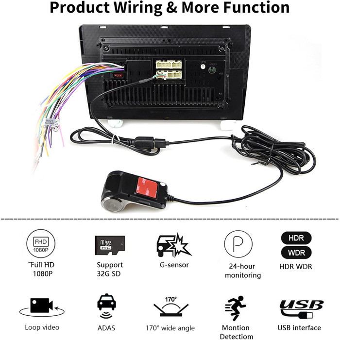 Авто Dash Cam Hikity: відеореєстратор для авто з широким кутом огляду 170°, нічне бачення, водонепроникний, сумісний з Android 15