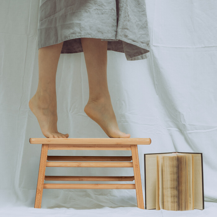 Relaxdays Bamboo Footstool with Handle
