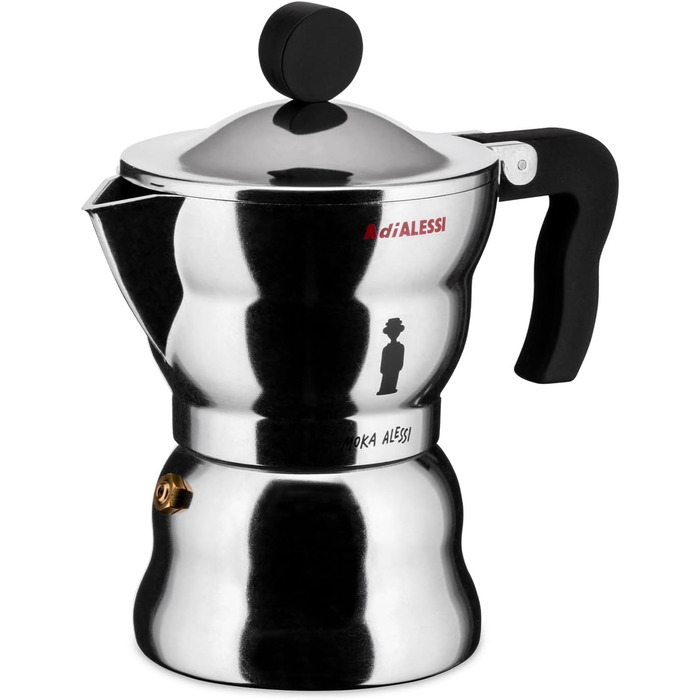 Еспресо-кавомашина Alessi AAM33/6 Design - 3 чашки, алюмінієвий корпус, термопластик, срібна
