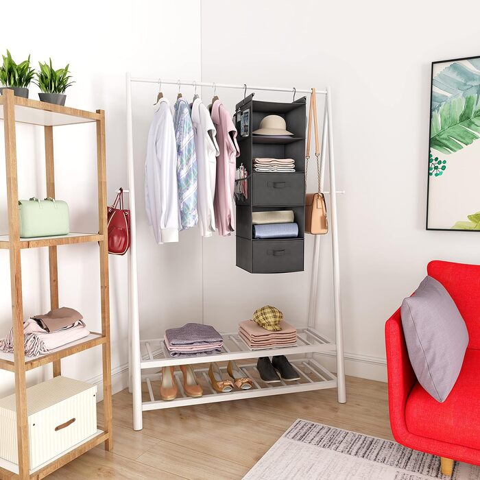 Органайзер для шафи MAX Houser з 5 полицями, навісний, економія місця, з 4 кишенями збоку, складний, бежевий