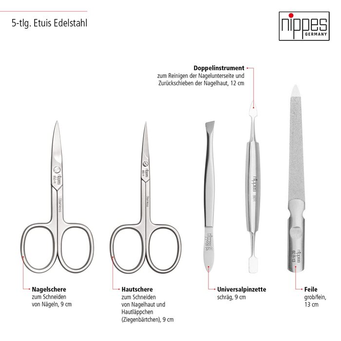 Набір для манікюру Solingen Classic Premium від Nippes: якісні інструменти з нержавіючої сталі в шкіряному етиюі (5 предметів)