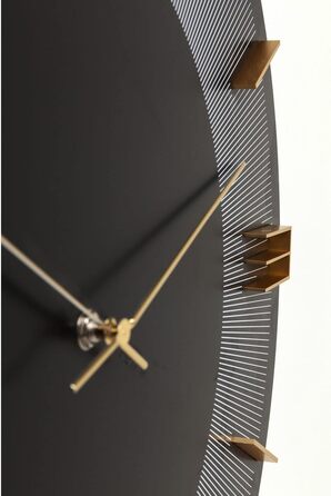 Kare Design Wall Clock Leonardo, Black/Gold, 49cm Diameter, Modern, Aluminum, Round, Clock for Living Room, Bedroom, Office, Battery not included