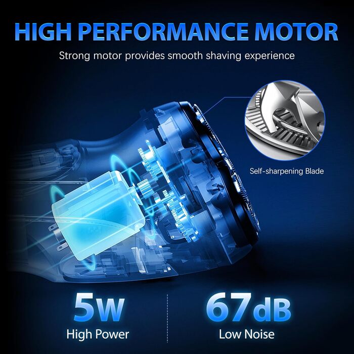 Електрична бритва Sejoy для чоловіків, суха, з підзарядкою, з висувним тримером, швидка зарядка за 1 годину, 3D-головка, LCD-дисплей (Азурний колір)