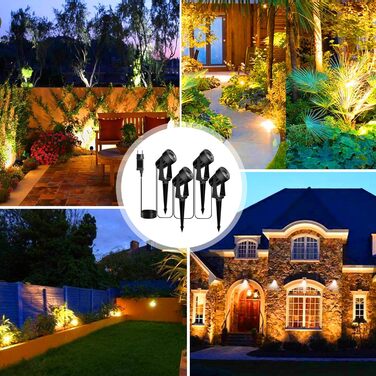 LED-стрічкова освітлення для саду, 14м, 4 шт, тепле біле світло 3000K, водонепроникність IP65, 27V, 600lm, 6-в-1, для саду, тераси, під'їзду