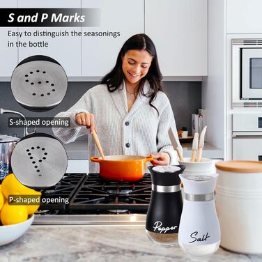 Набір солі та перцю: скляні та нержавіючі солі та перечниці для кухні, подорожей, BBQ. Чорний та білий колір.