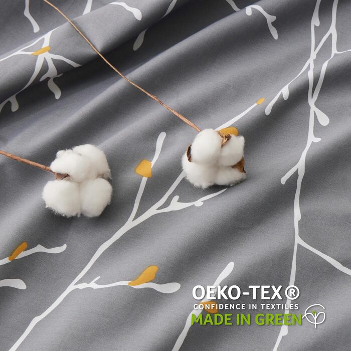 BEDSURE Комплект постільної білизни 135x200, бавовна, 4-х частинний, сірий/бежевий/помаранчевий. Комплект постільної білизни з ковдрою та двома наволочками 80x80 см, з принтом гілок, на блискавці, ÖKO-TEX, комплект постільної білизни