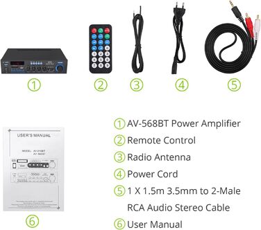 LiNKFOR стерео підсилювач Bluetooth для дому та авто з FM-радіо, USB/SD/MP3, LED-дисплей, HiFi аудіо, 29.5×23×10 см